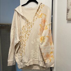 We The Free Cream and Gold Patterned Hoodie